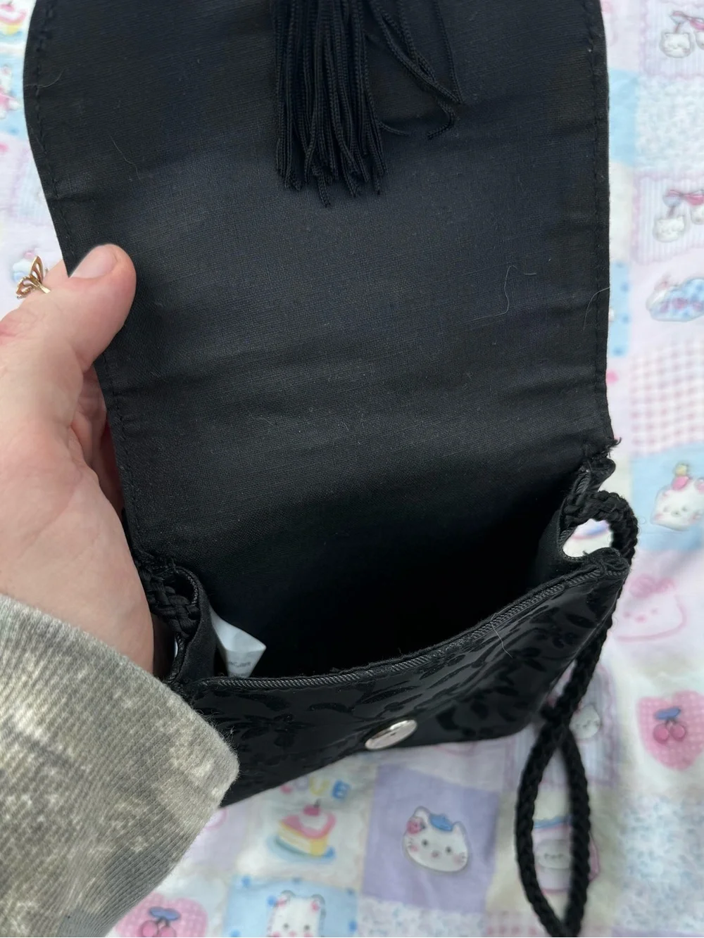 Vintage Black Floral Embroidered Mini Crossbody Bag tassel